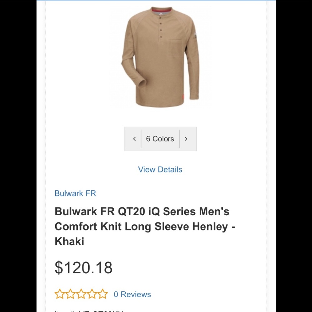 FR Bulwark IQ Henley long sleeve shirt (S)